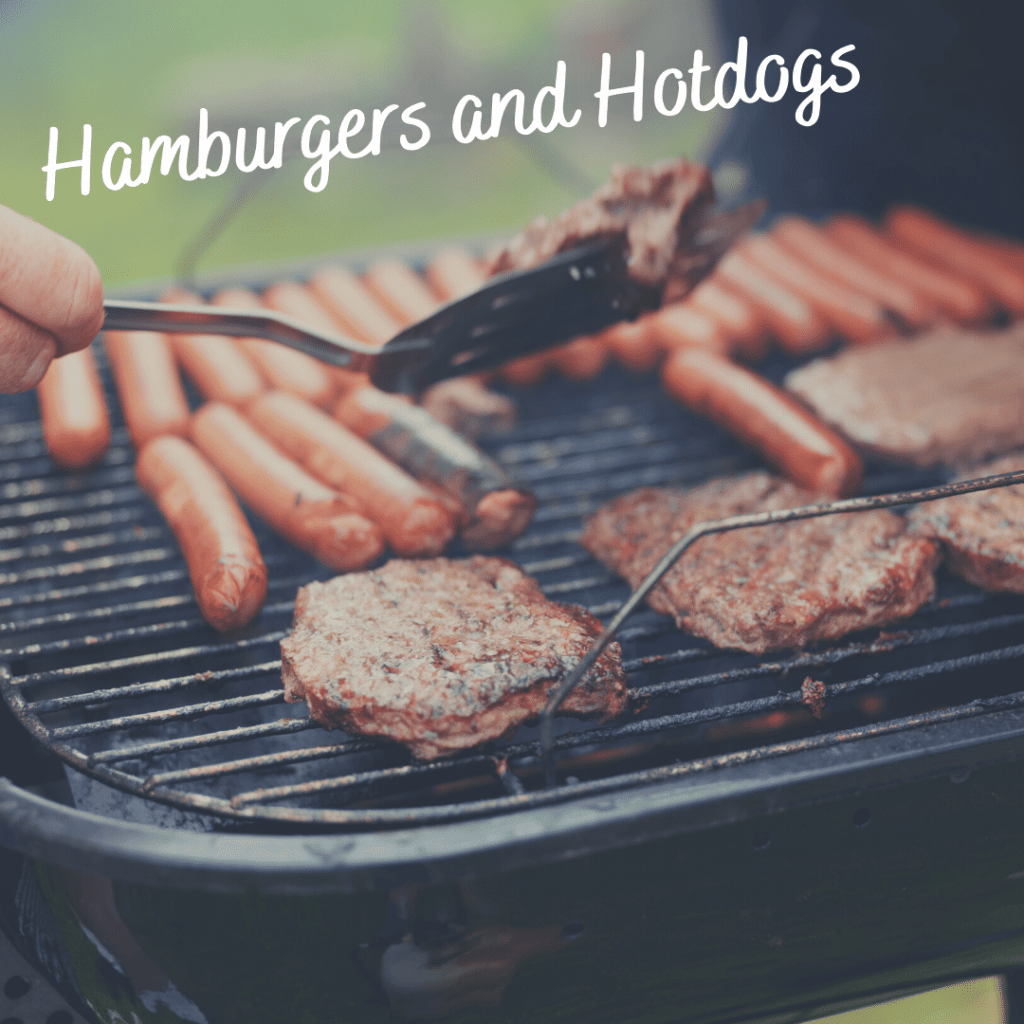 camping meals hamburgers and hotdogs